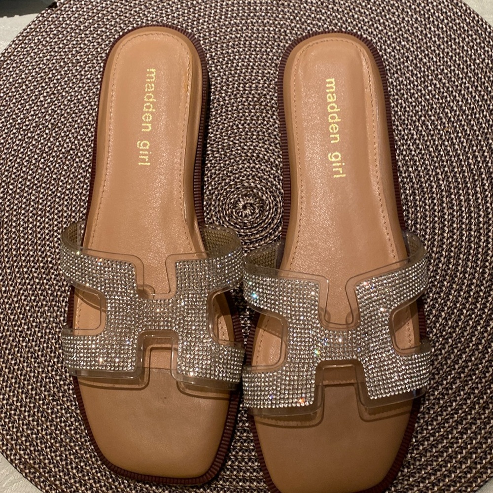 Madden girl Hailey slide rhinestones clear size 7 slides